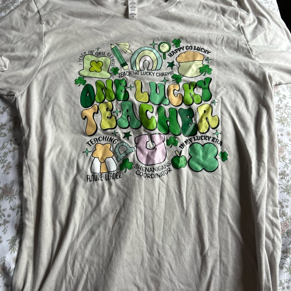 One Lucky Teacher Shirt - Cream